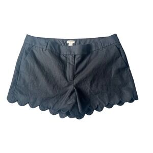 J.Crew Scalloped Hem Linen Cotton Blend Shorts Black 14 Chino Chic Summer Casual